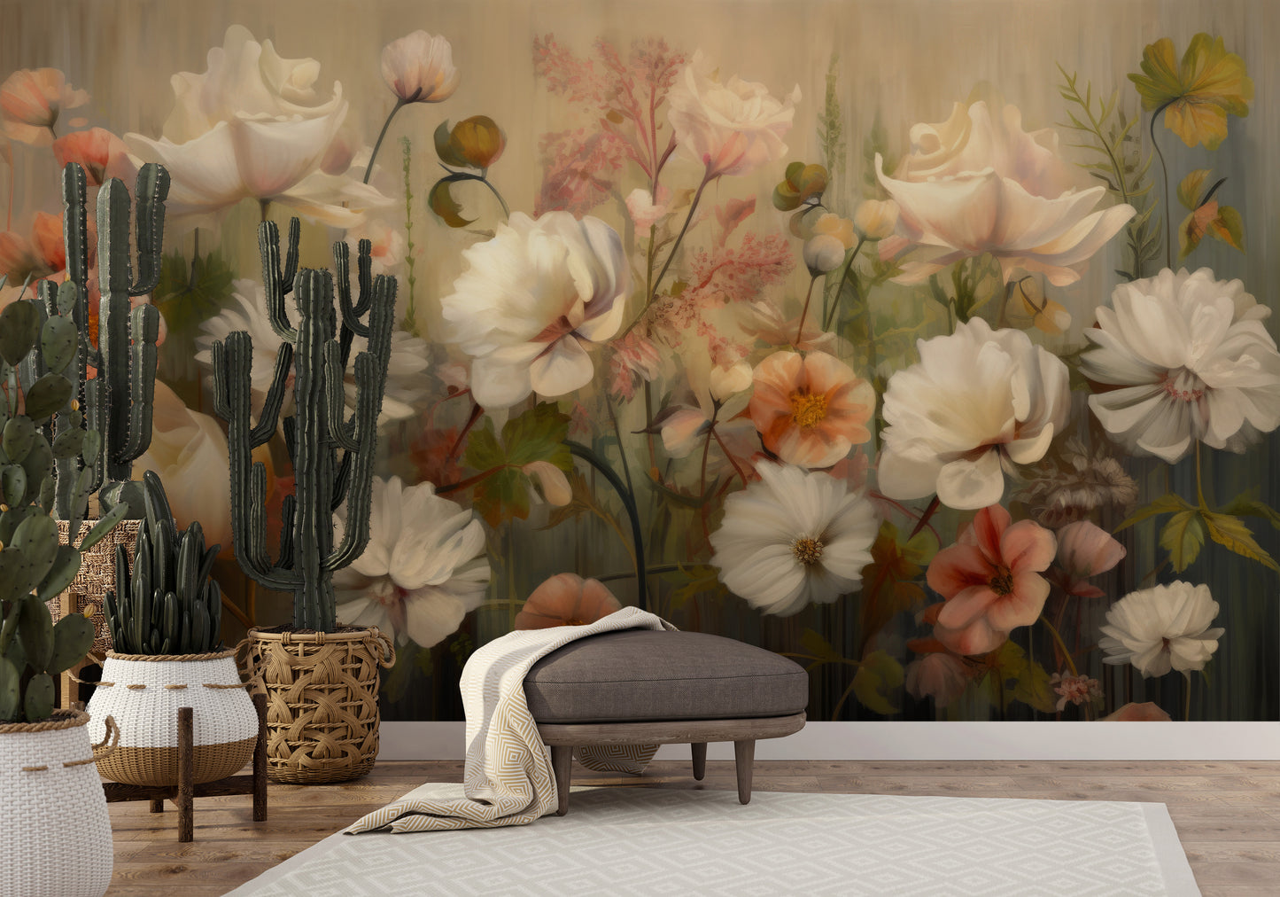 Fototapeta malowana o nazwie Serene Pastel Bouquet pokazana w aranżacji wnętrza.