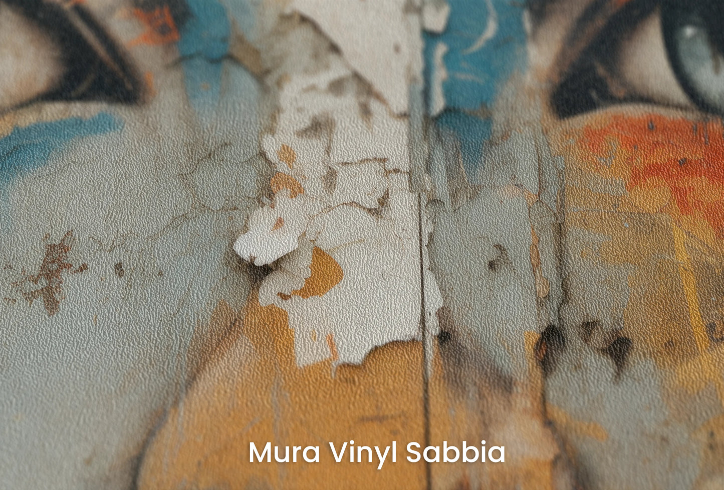 Zbliżenie na artystyczną fototapetę o nazwie Gaze of the City na podłożu Mura Vinyl Sabbia struktura grubego ziarna piasku.