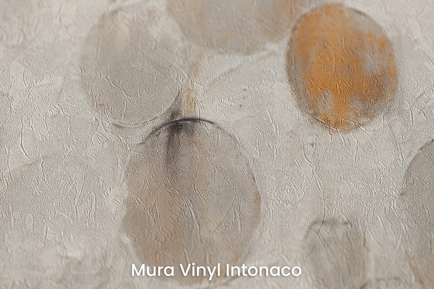 Zbliżenie na artystyczną fototapetę o nazwie RUSTIC ASTRAL SPHERES na podłożu Mura Vinyl Intonaco - struktura tartego tynku.