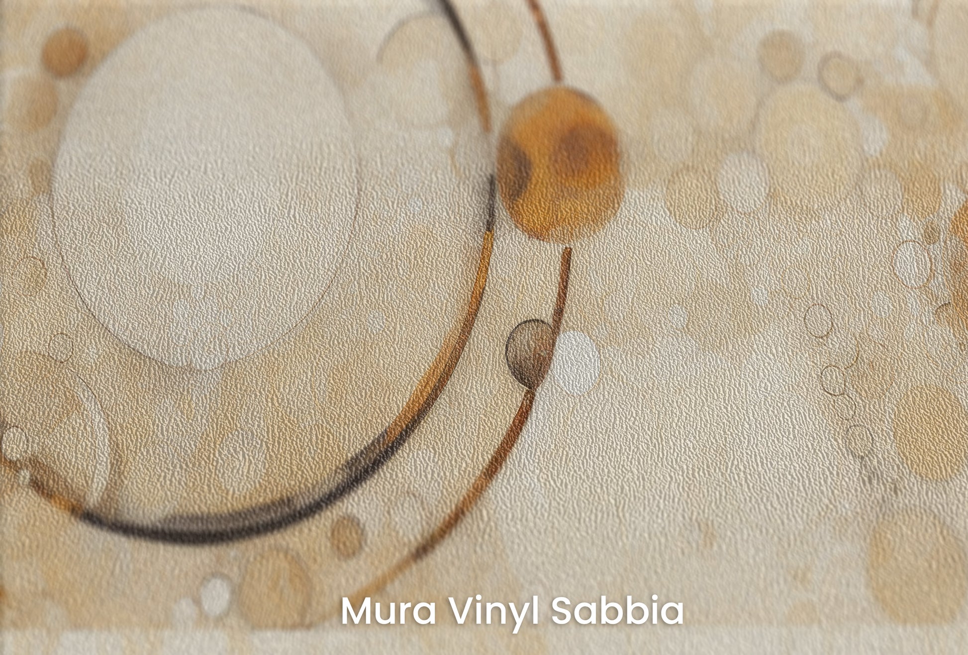 Zbliżenie na artystyczną fototapetę o nazwie BUBBLING BRONZE CASCADE na podłożu Mura Vinyl Sabbia struktura grubego ziarna piasku.