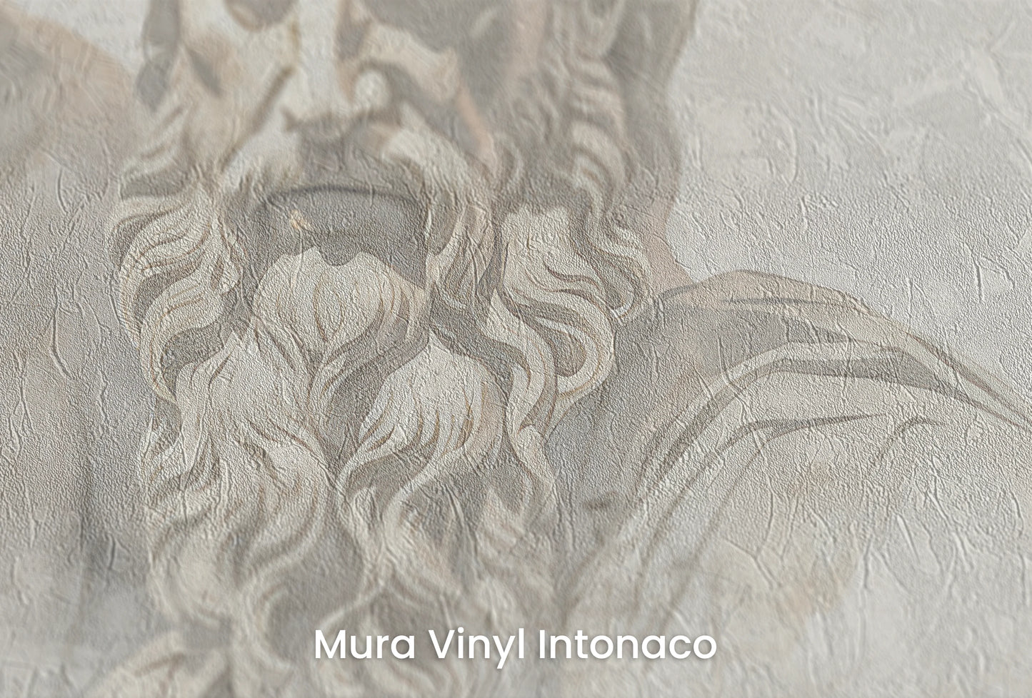 Zbliżenie na artystyczną fototapetę o nazwie Titans of Thought na podłożu Mura Vinyl Intonaco - struktura tartego tynku.
