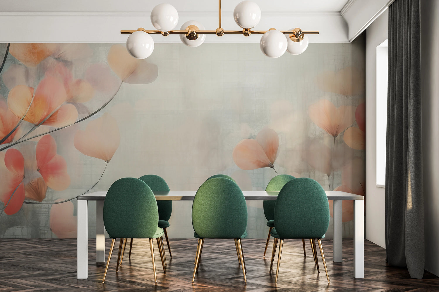 Wzór fototapety artystycznej o nazwie Abstract Blossom Art pokazanej w aranżacji wnętrza.