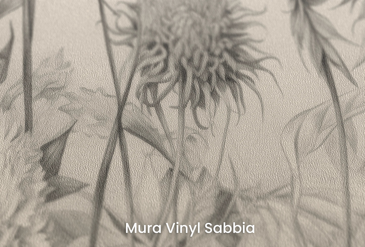 Zbliżenie na artystyczną fototapetę o nazwie Botanical Elegance na podłożu Mura Vinyl Sabbia struktura grubego ziarna piasku.
