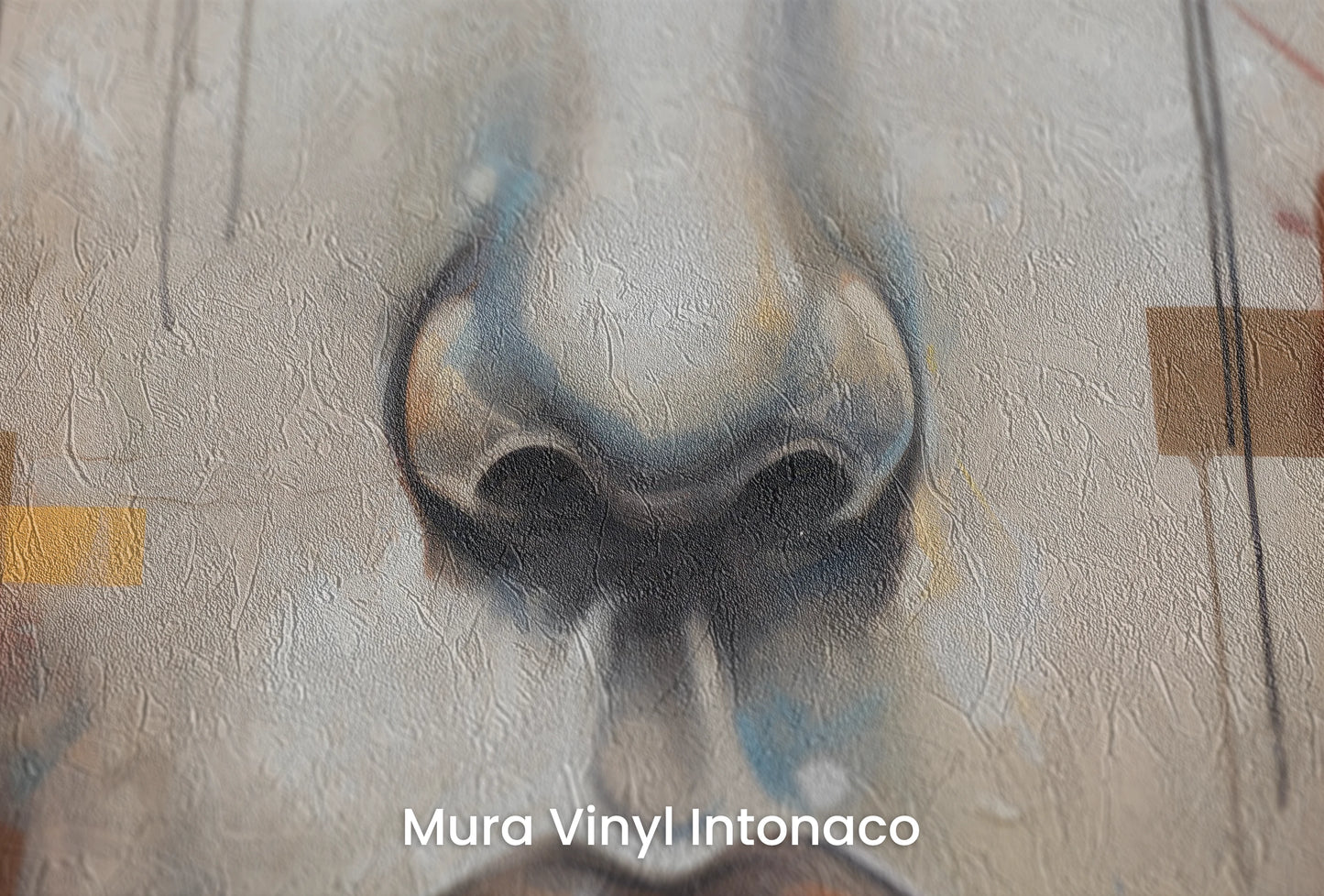 Zbliżenie na artystyczną fototapetę o nazwie Urban Reflections na podłożu Mura Vinyl Intonaco - struktura tartego tynku.
