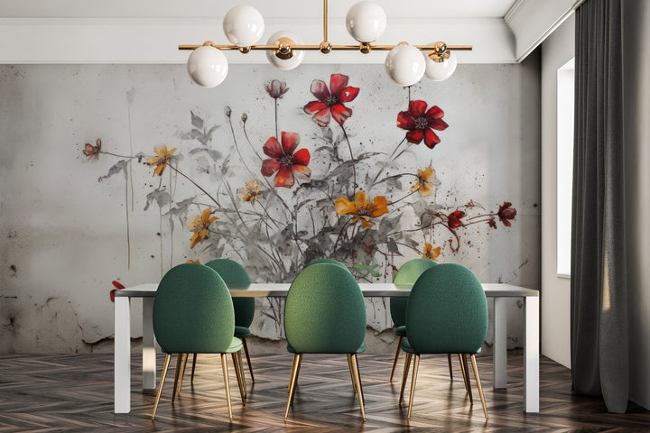 Fototapeta artystyczna o nazwie RUSTIC BLOOMS OF VITALITY pokazana w aranżacji wnętrza.