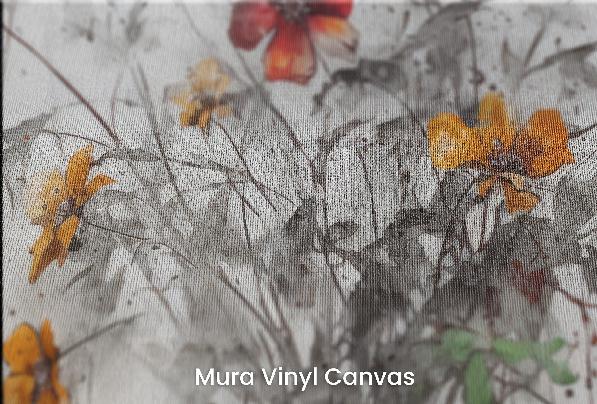 Zbliżenie na artystyczną fototapetę o nazwie RUSTIC BLOOMS OF VITALITY na podłożu Mura Vinyl Canvas - faktura naturalnego płótna.