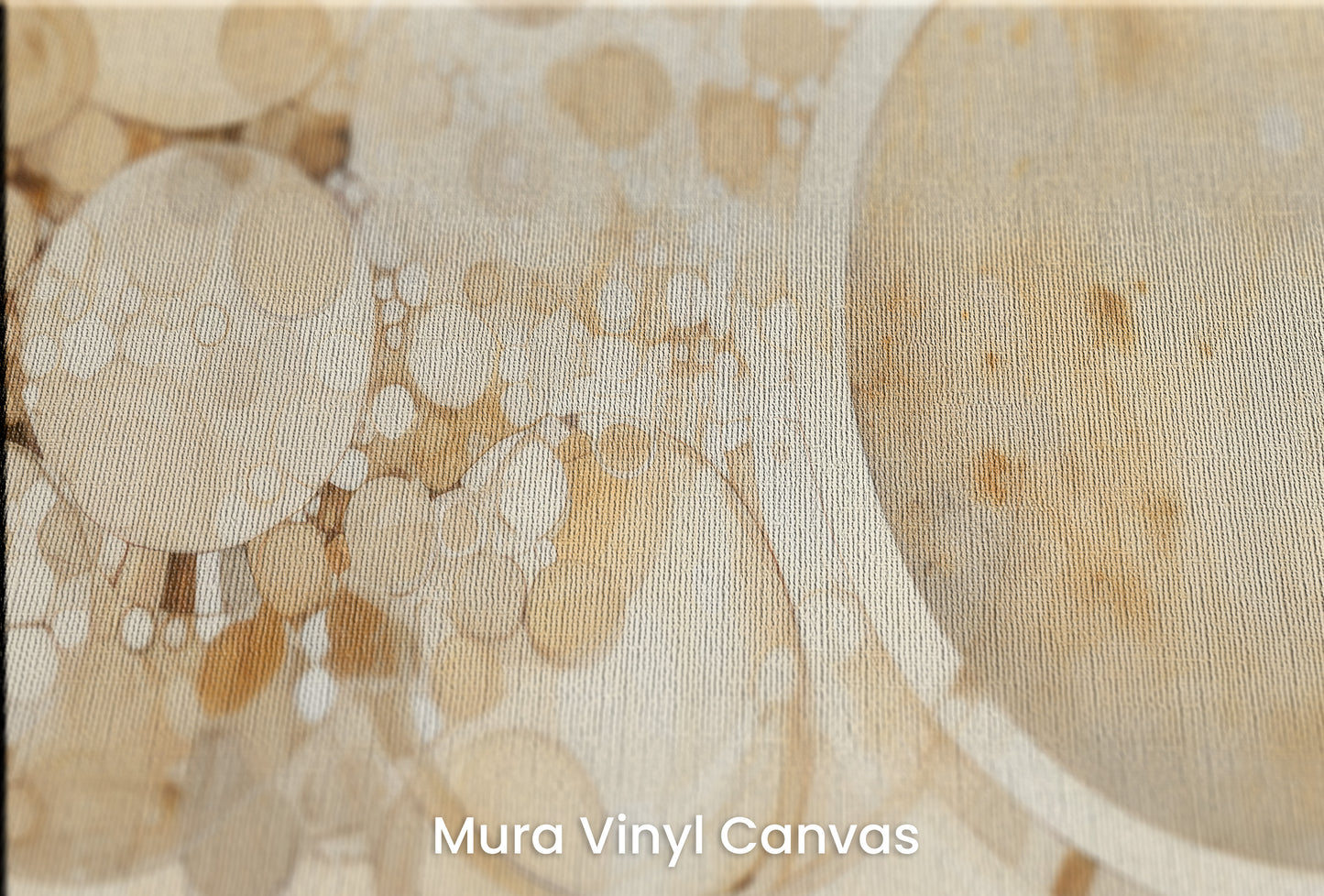 Zbliżenie na artystyczną fototapetę o nazwie AMBER CIRCLES ABSTRACTION na podłożu Mura Vinyl Canvas - faktura naturalnego płótna.