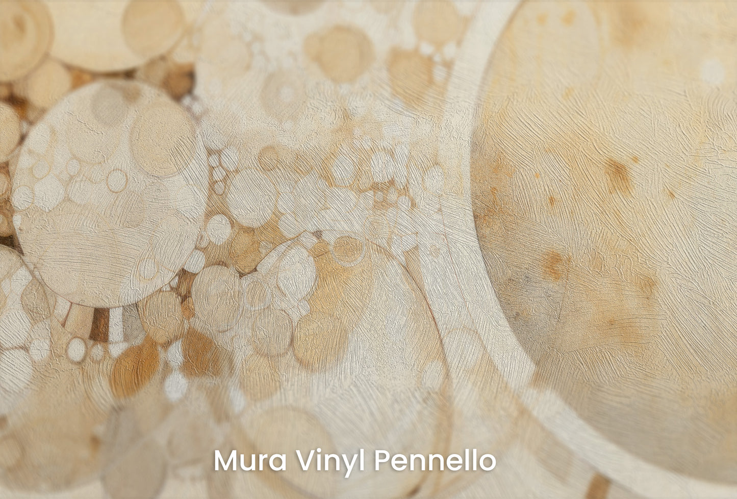 Zbliżenie na artystyczną fototapetę o nazwie AMBER CIRCLES ABSTRACTION na podłożu Mura Vinyl Pennello - faktura pociągnięć pędzla malarskiego.