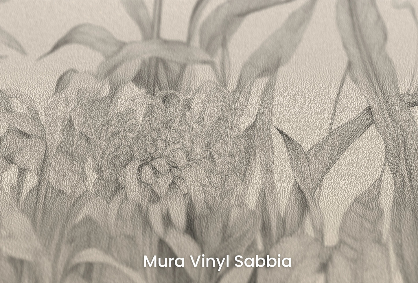 Zbliżenie na artystyczną fototapetę o nazwie Floral Dance na podłożu Mura Vinyl Sabbia struktura grubego ziarna piasku.