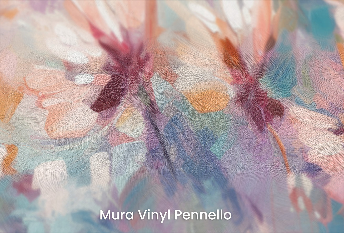 Zbliżenie na artystyczną fototapetę o nazwie Ethereal Blossom Dance na podłożu Mura Vinyl Pennello - faktura pociągnięć pędzla malarskiego.