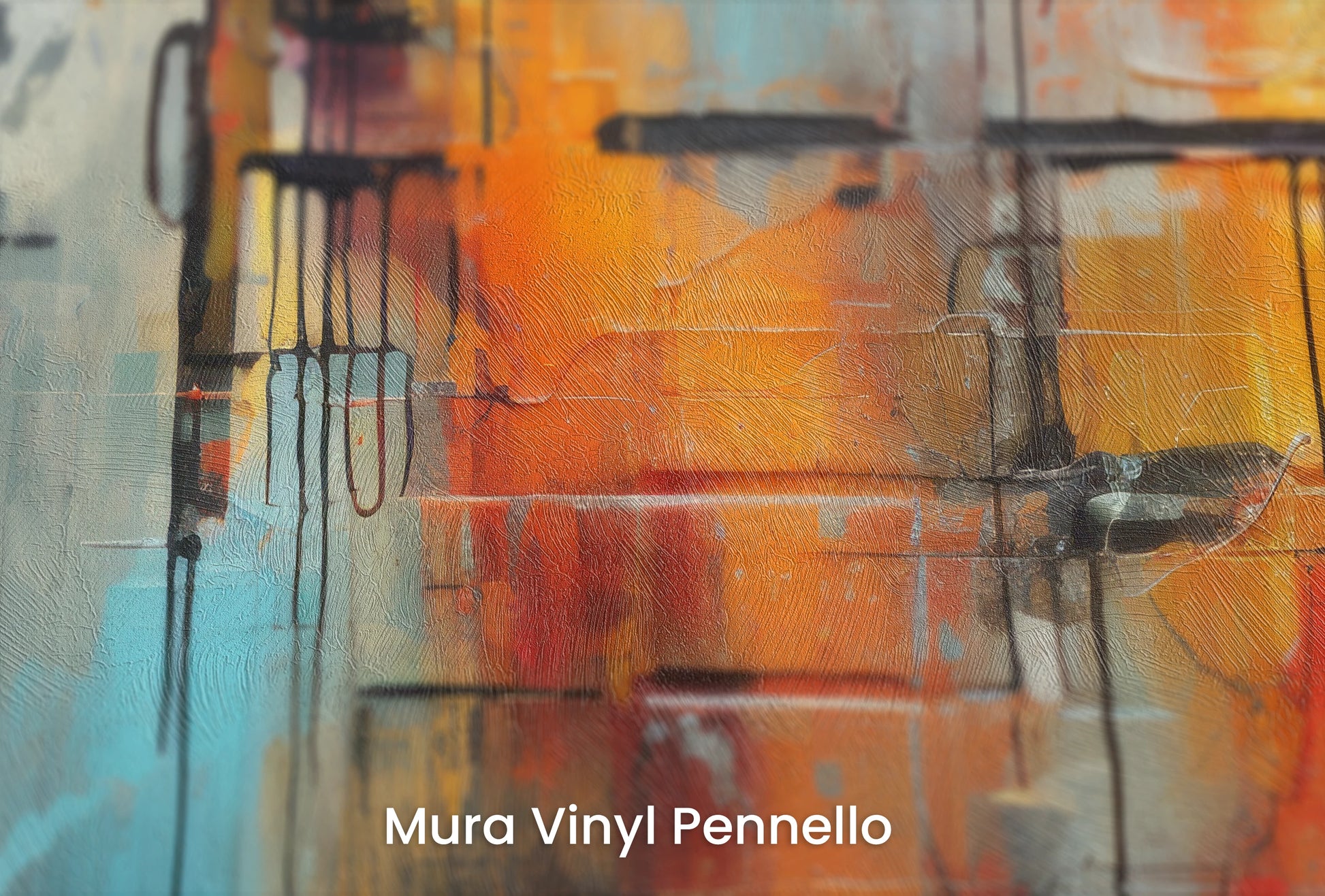 Zbliżenie na artystyczną fototapetę o nazwie Fragmented Reality na podłożu Mura Vinyl Pennello - faktura pociągnięć pędzla malarskiego.