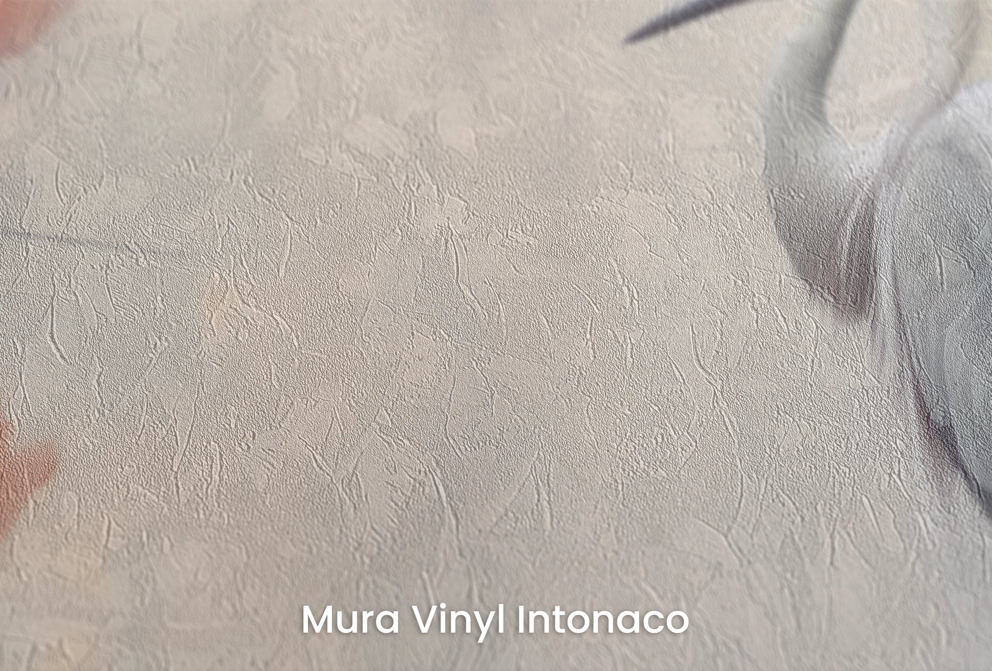 Zbliżenie na artystyczną fototapetę o nazwie Misty Blossom Scene na podłożu Mura Vinyl Intonaco - struktura tartego tynku.