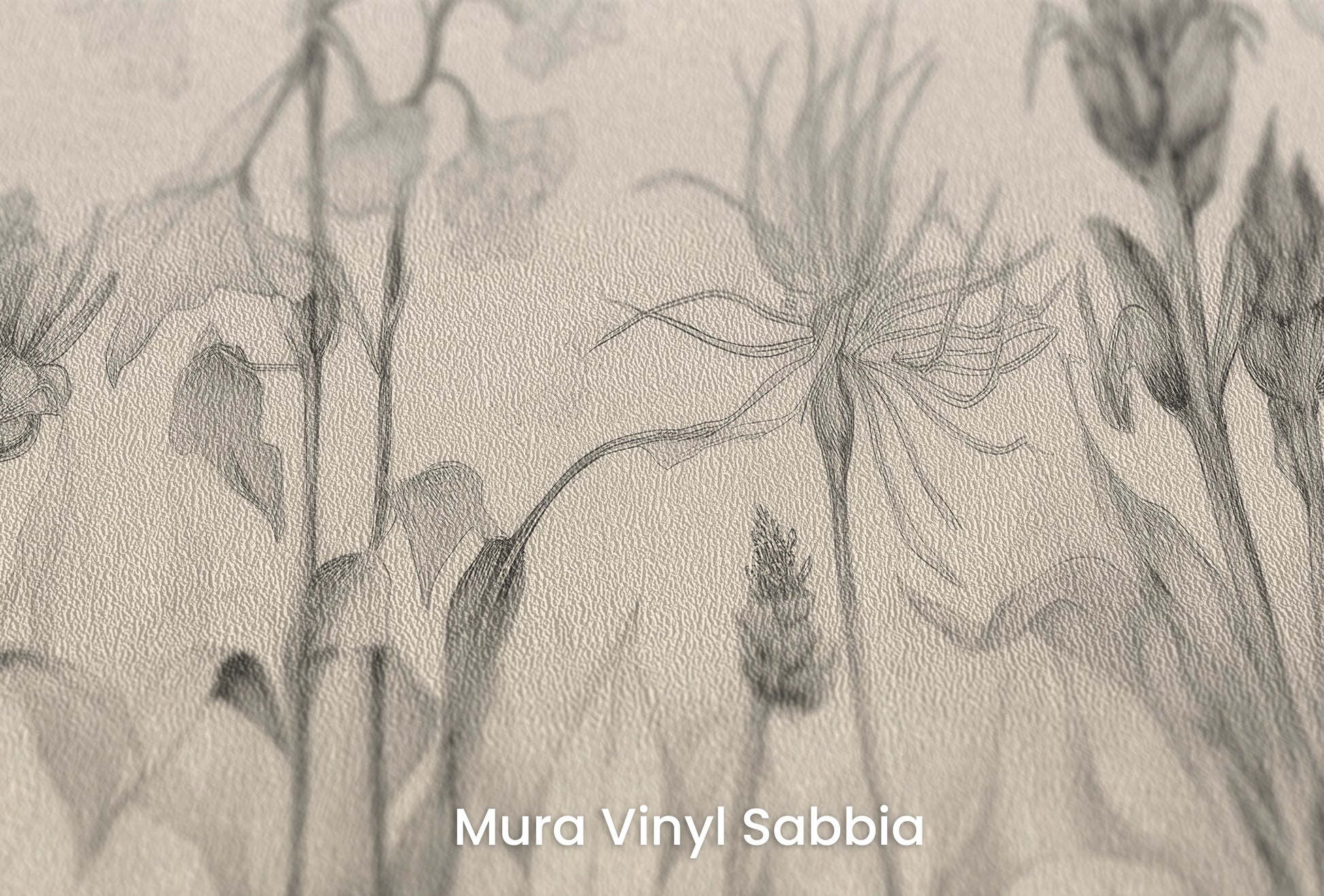 Zbliżenie na artystyczną fototapetę o nazwie Petal Whispers na podłożu Mura Vinyl Sabbia struktura grubego ziarna piasku.
