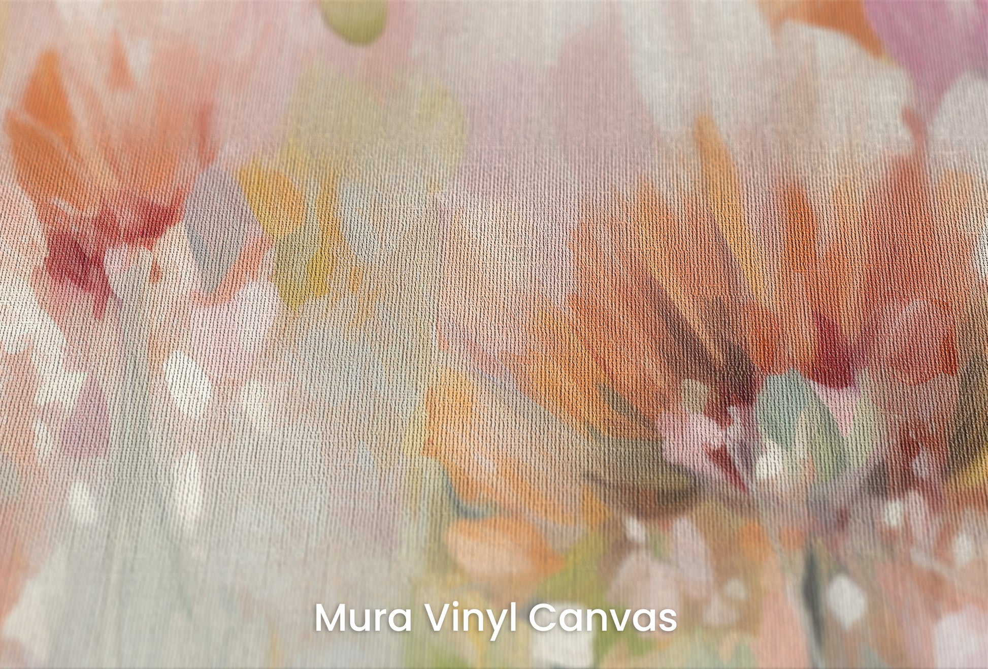 Zbliżenie na artystyczną fototapetę o nazwie Pastel Petal Hues na podłożu Mura Vinyl Canvas - faktura naturalnego płótna.