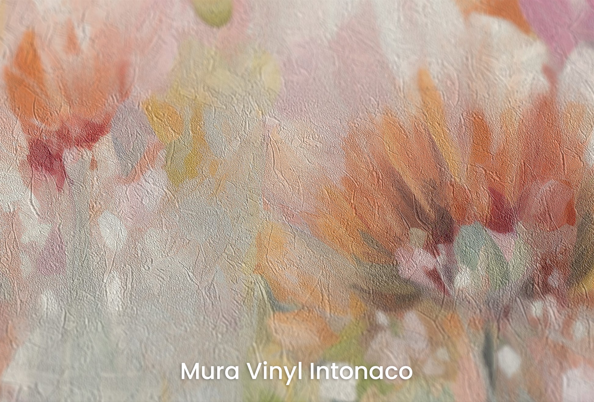 Zbliżenie na artystyczną fototapetę o nazwie Pastel Petal Hues na podłożu Mura Vinyl Intonaco - struktura tartego tynku.