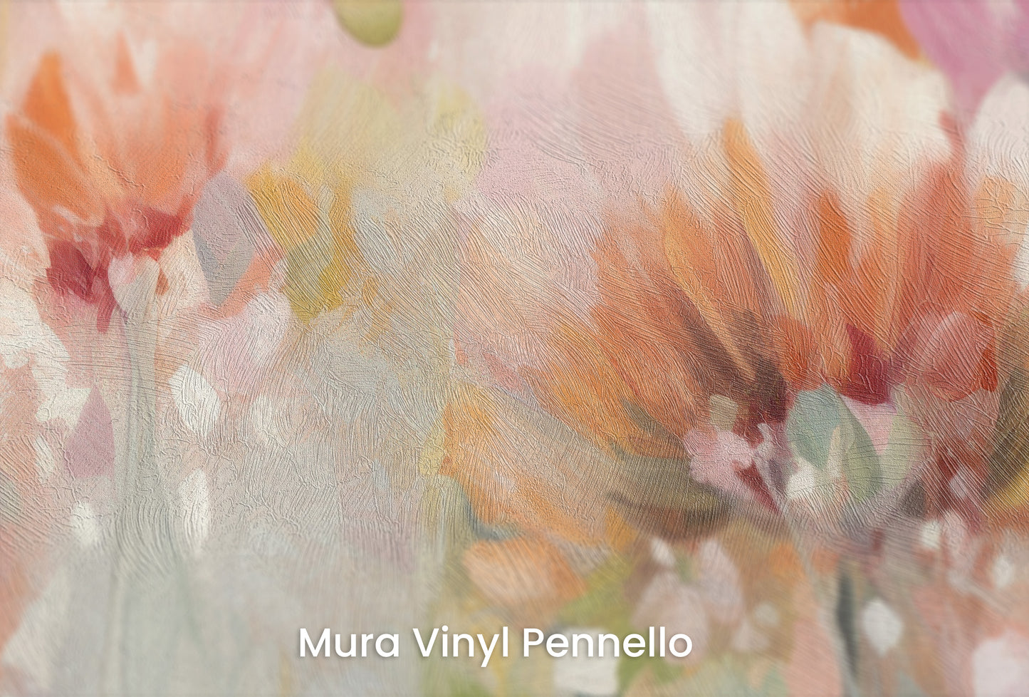 Zbliżenie na artystyczną fototapetę o nazwie Pastel Petal Hues na podłożu Mura Vinyl Pennello - faktura pociągnięć pędzla malarskiego.