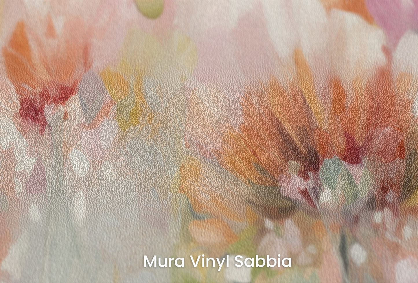 Zbliżenie na artystyczną fototapetę o nazwie Pastel Petal Hues na podłożu Mura Vinyl Sabbia struktura grubego ziarna piasku.