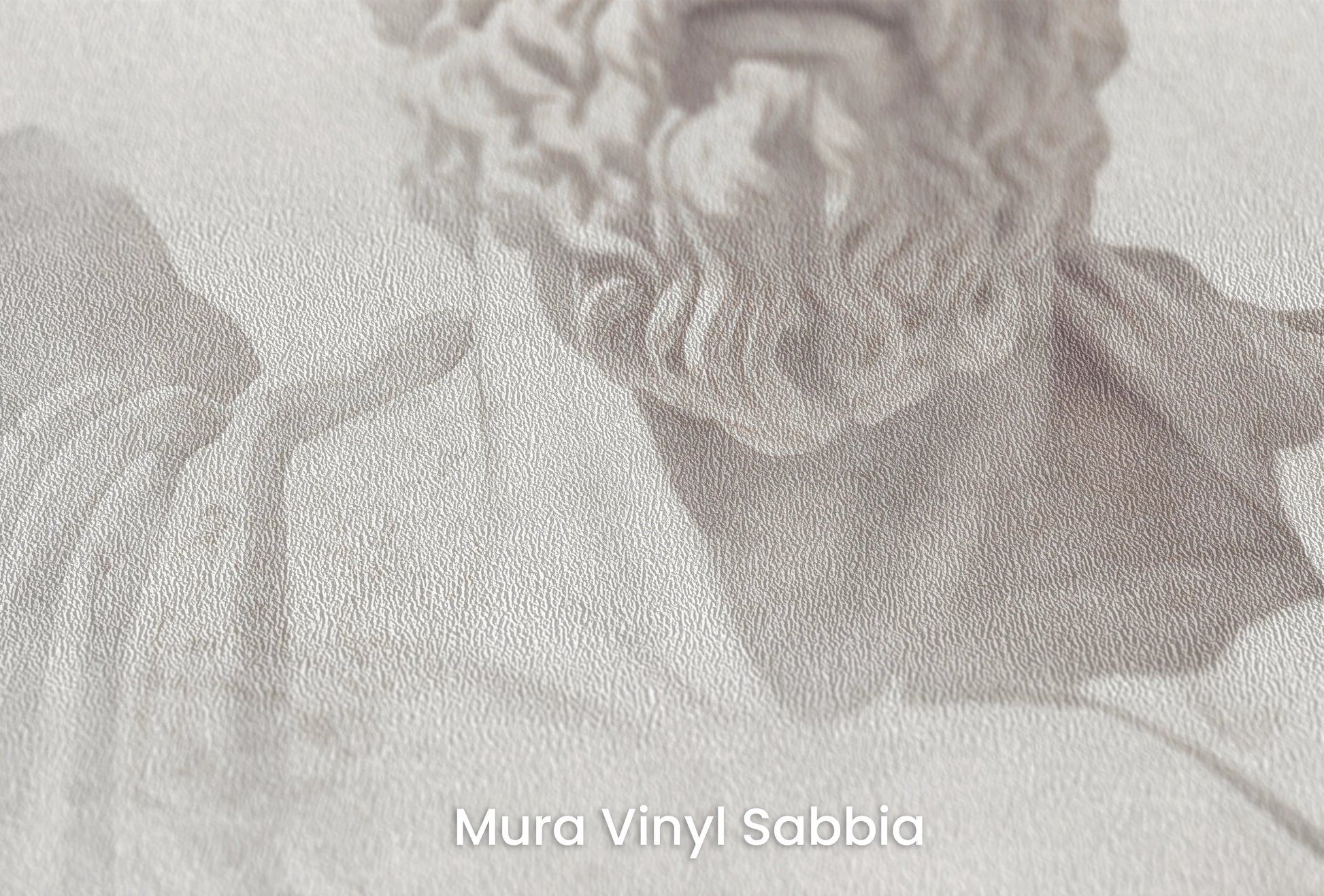 Zbliżenie na artystyczną fototapetę o nazwie Stoic Wisdom Revisited na podłożu Mura Vinyl Sabbia struktura grubego ziarna piasku.