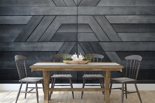 Wzór fototapety artystycznej o nazwie Geometric Pathways pokazanej w aranżacji wnętrza.