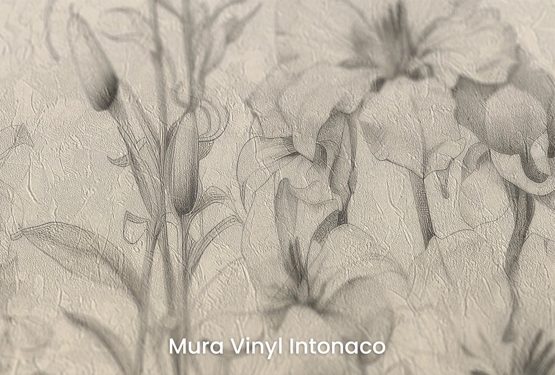 Zbliżenie na artystyczną fototapetę o nazwie Verdant Dreams na podłożu Mura Vinyl Intonaco - struktura tartego tynku.