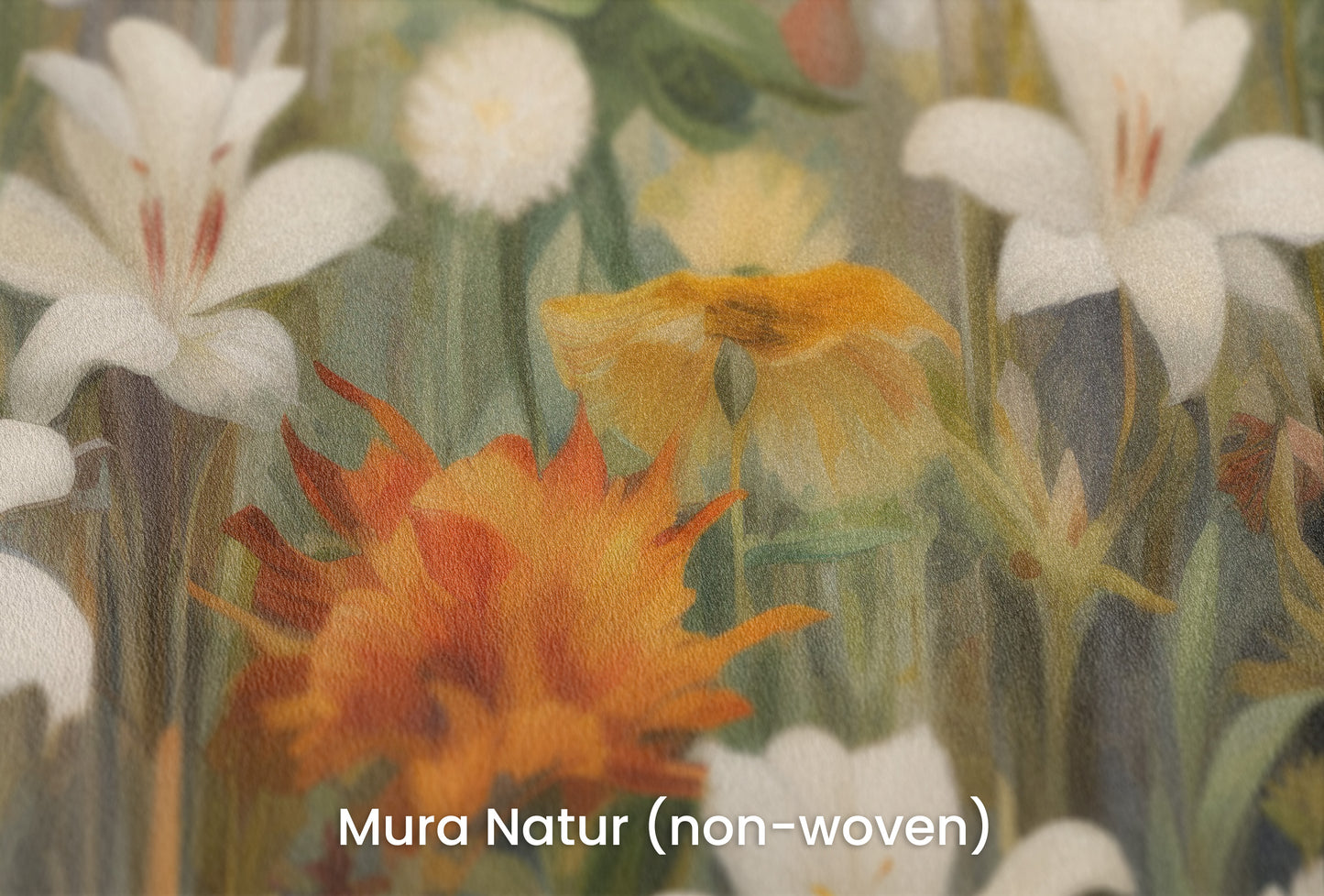 Zbliżenie na artystyczną fototapetę o nazwie Floral Sunrise na podłożu Mura Natur (non-woven) - naturalne i ekologiczne podłoże.
