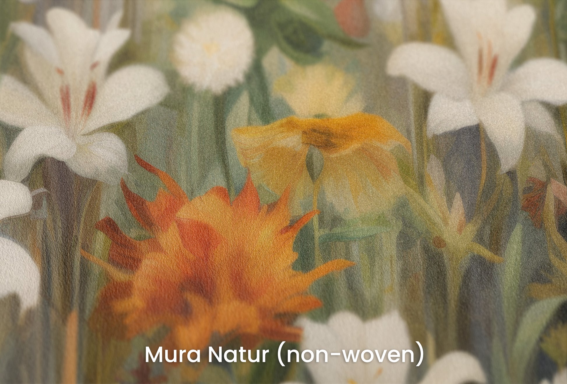 Zbliżenie na artystyczną fototapetę o nazwie Floral Sunrise na podłożu Mura Natur (non-woven) - naturalne i ekologiczne podłoże.