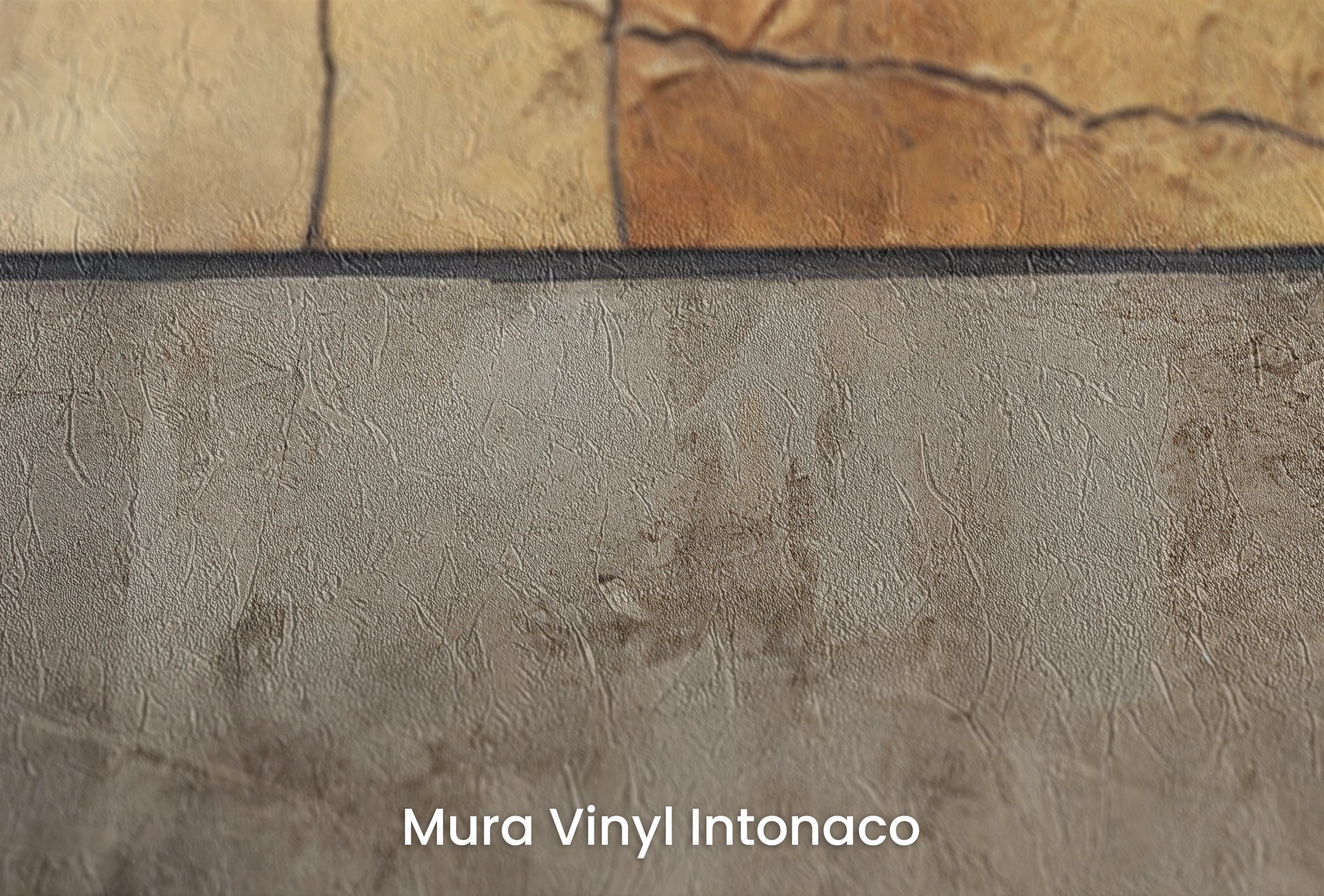 Zbliżenie na artystyczną fototapetę o nazwie Golden Divide na podłożu Mura Vinyl Intonaco - struktura tartego tynku.