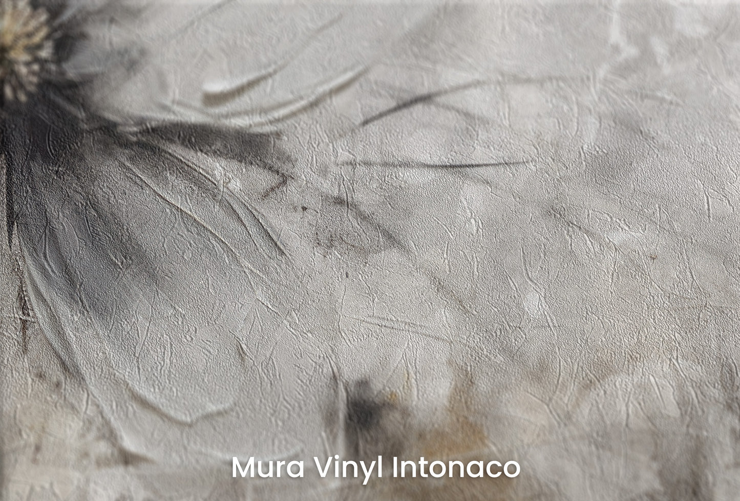 Zbliżenie na artystyczną fototapetę o nazwie MONOCHROME FLORAL ELEGANCE na podłożu Mura Vinyl Intonaco - struktura tartego tynku.