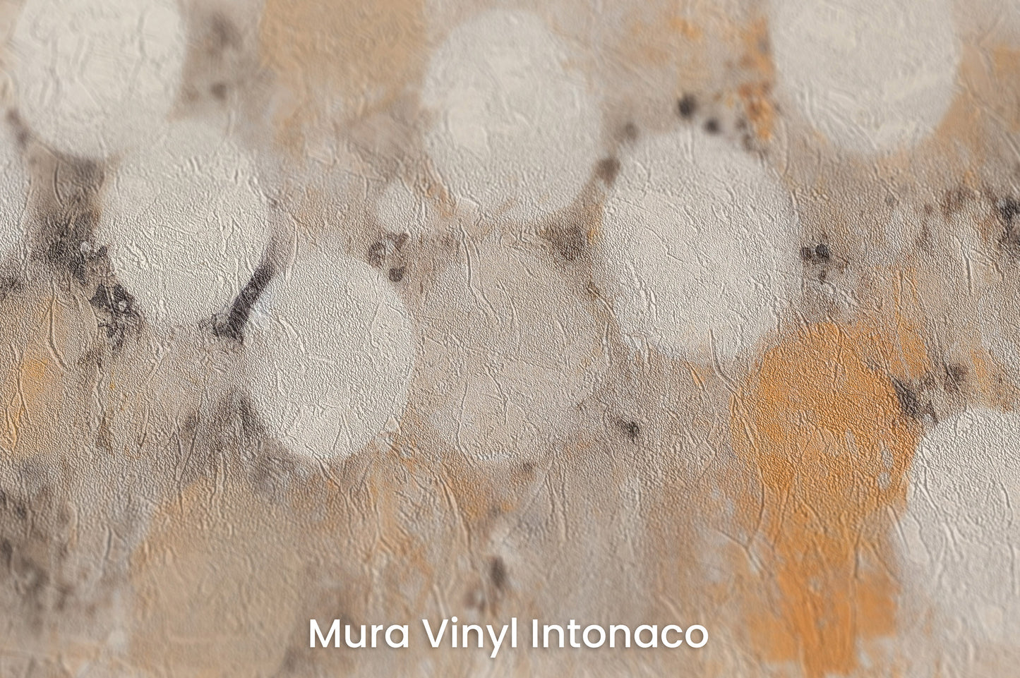 Zbliżenie na artystyczną fototapetę o nazwie SUNSET SPHERES ABSTRACTION na podłożu Mura Vinyl Intonaco - struktura tartego tynku.