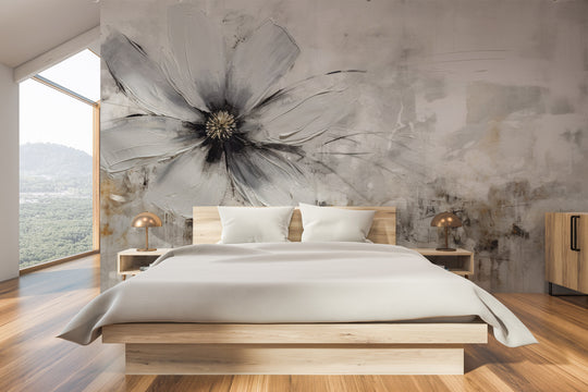 Wzór fototapety artystycznej o nazwie MONOCHROME FLORAL ELEGANCE pokazanej w aranżacji wnętrza.