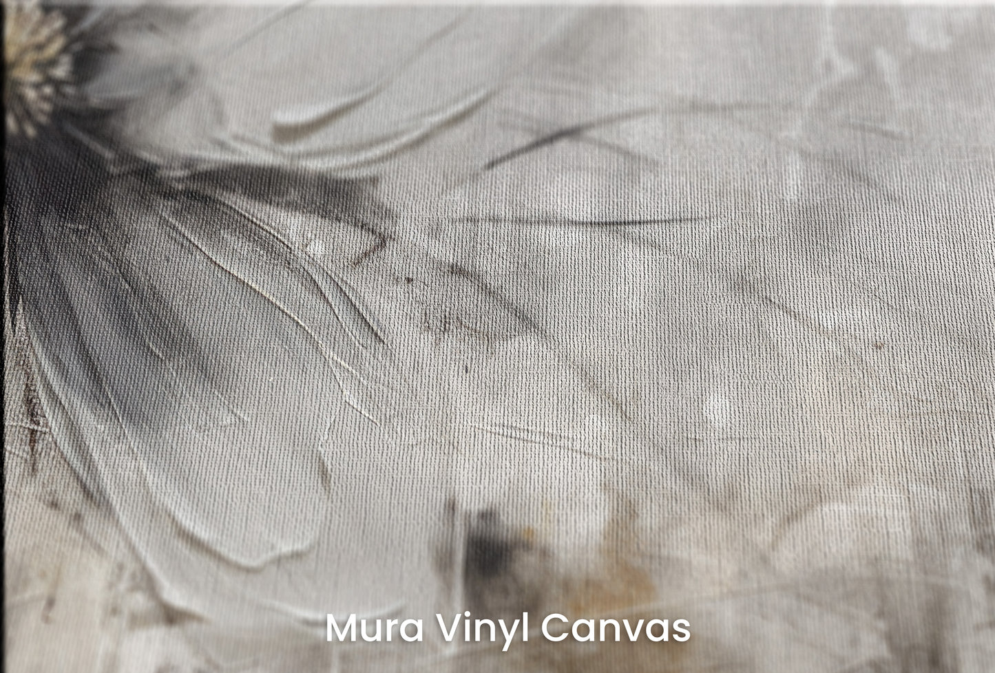 Zbliżenie na artystyczną fototapetę o nazwie MONOCHROME FLORAL ELEGANCE na podłożu Mura Vinyl Canvas - faktura naturalnego płótna.