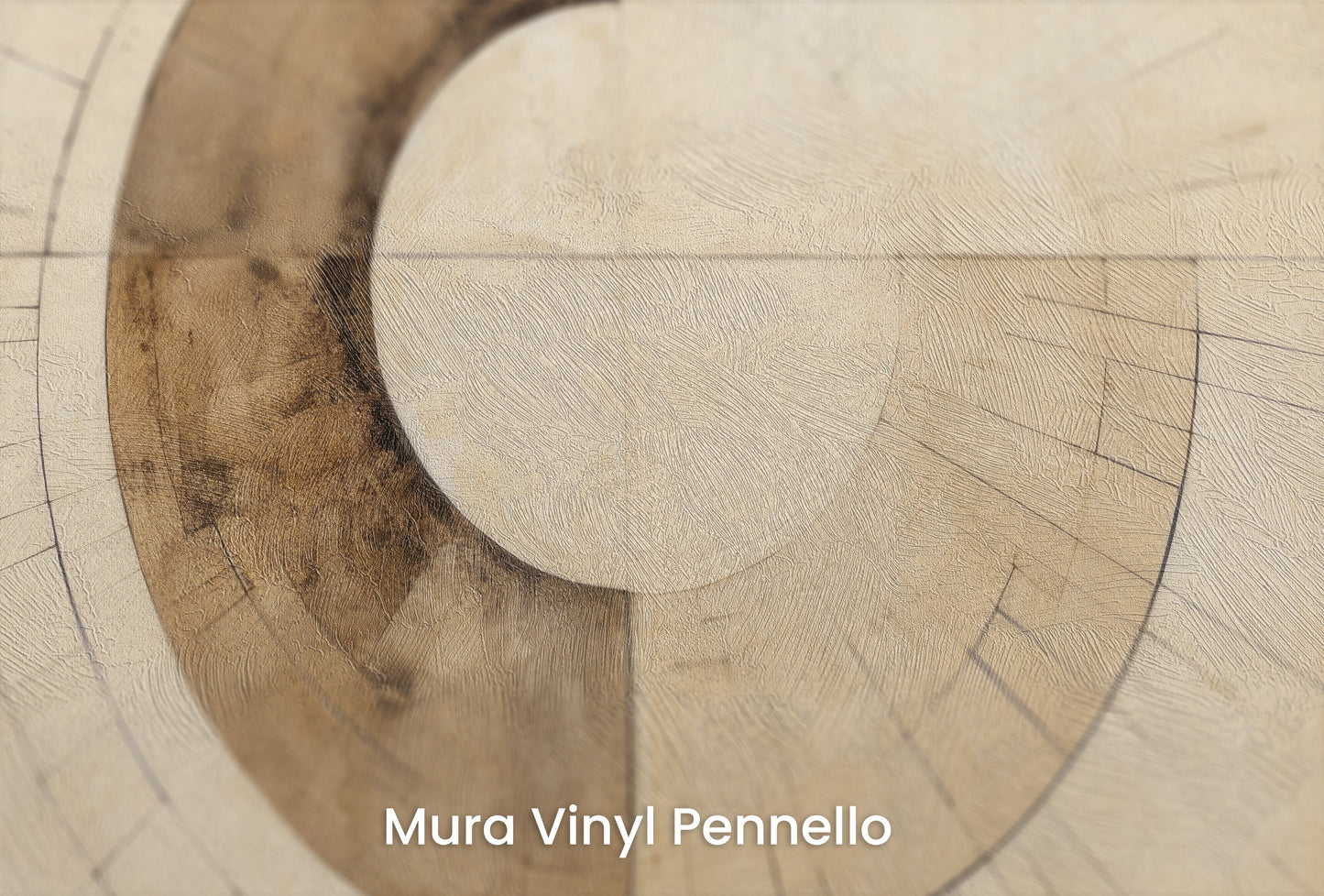 Zbliżenie na artystyczną fototapetę o nazwie SEPIA GEOMETRIC AURORA na podłożu Mura Vinyl Pennello - faktura pociągnięć pędzla malarskiego.