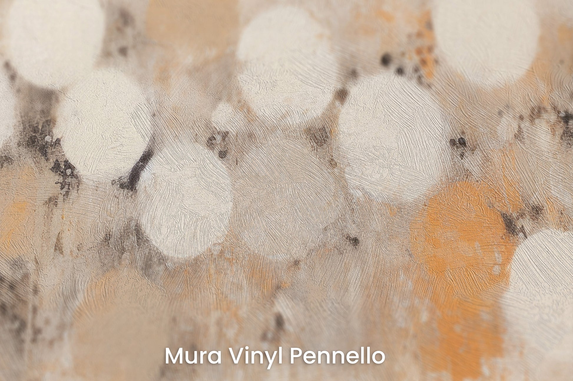 Zbliżenie na artystyczną fototapetę o nazwie SUNSET SPHERES ABSTRACTION na podłożu Mura Vinyl Pennello - faktura pociągnięć pędzla malarskiego.