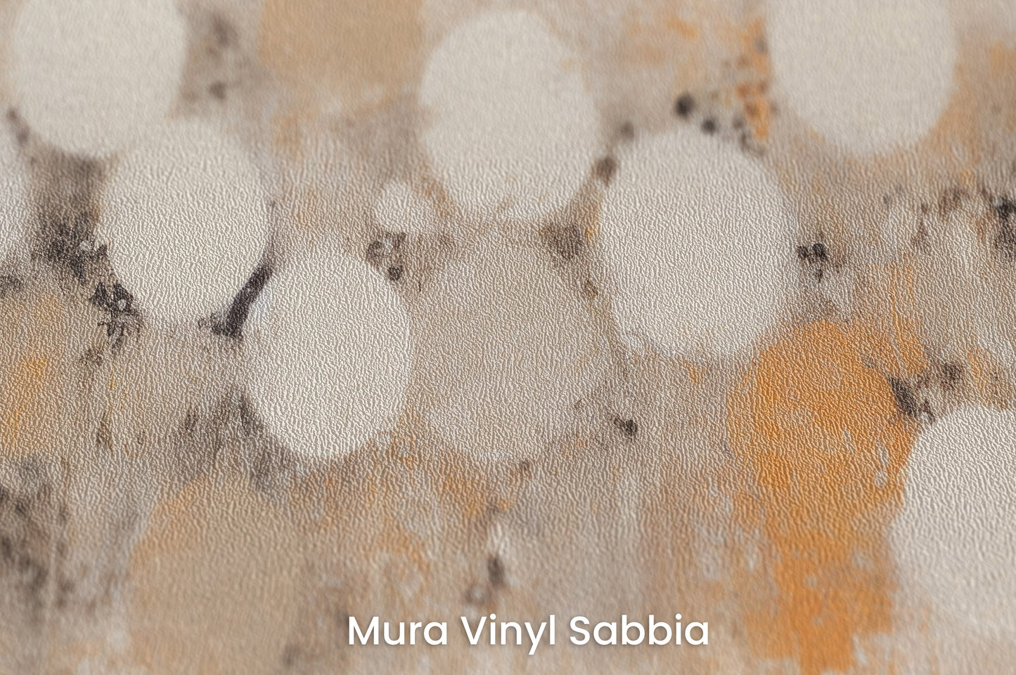 Zbliżenie na artystyczną fototapetę o nazwie SUNSET SPHERES ABSTRACTION na podłożu Mura Vinyl Sabbia struktura grubego ziarna piasku.