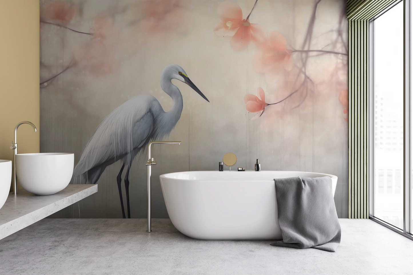 Fototapeta malowana o nazwie Heron Elegance pokazana w aranżacji wnętrza.
