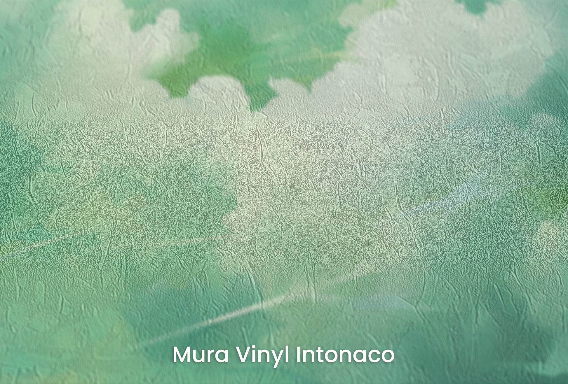 Zbliżenie na artystyczną fototapetę o nazwie Emerald Breath na podłożu Mura Vinyl Intonaco - struktura tartego tynku.