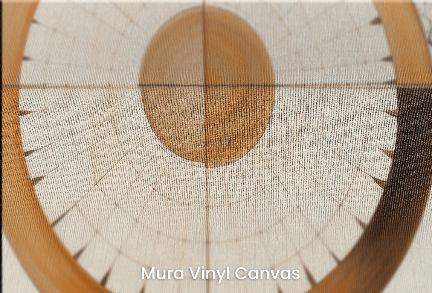 Zbliżenie na artystyczną fototapetę o nazwie ORBITAL HARMONY IN WOODEN HUES na podłożu Mura Vinyl Canvas - faktura naturalnego płótna.