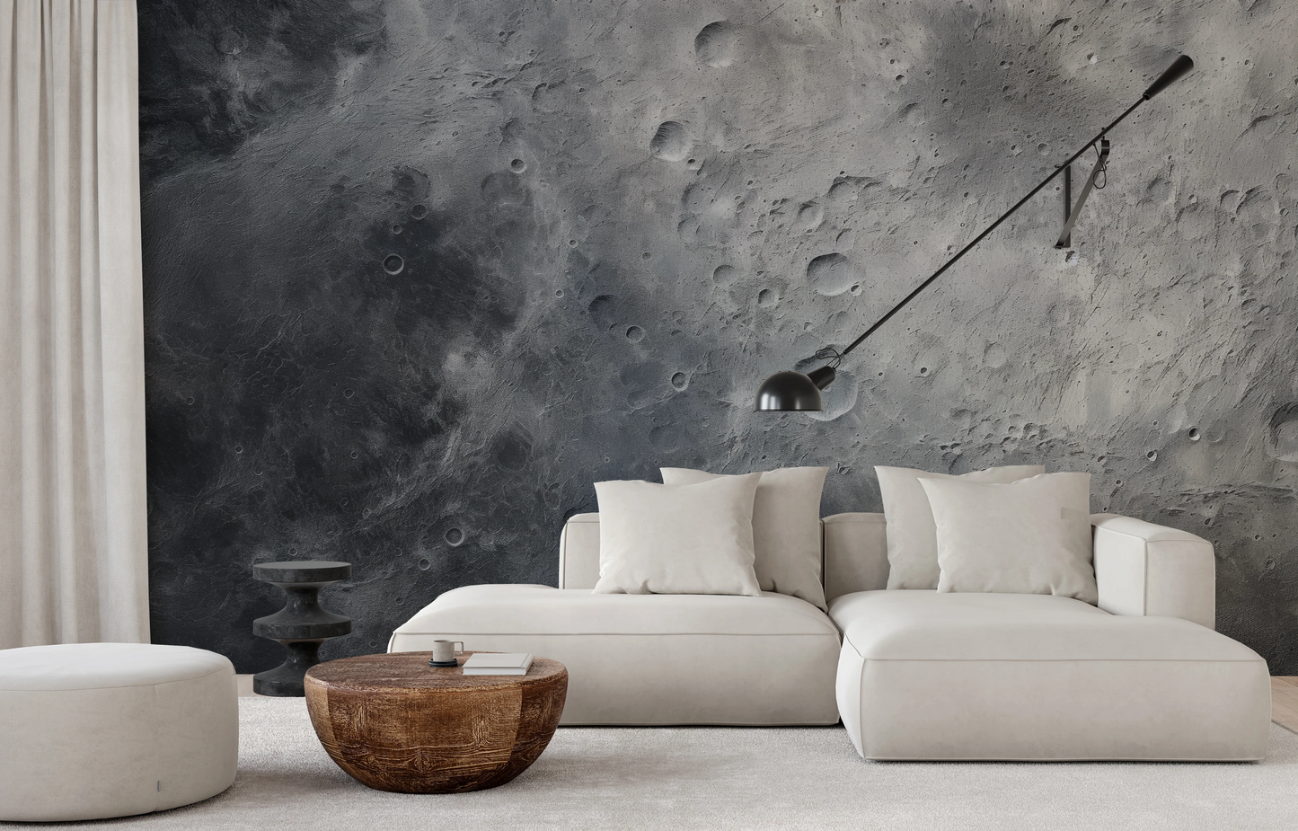 Fototapeta artystyczna o nazwie Moon's Monochrome #2 pokazana w aranżacji wnętrza.