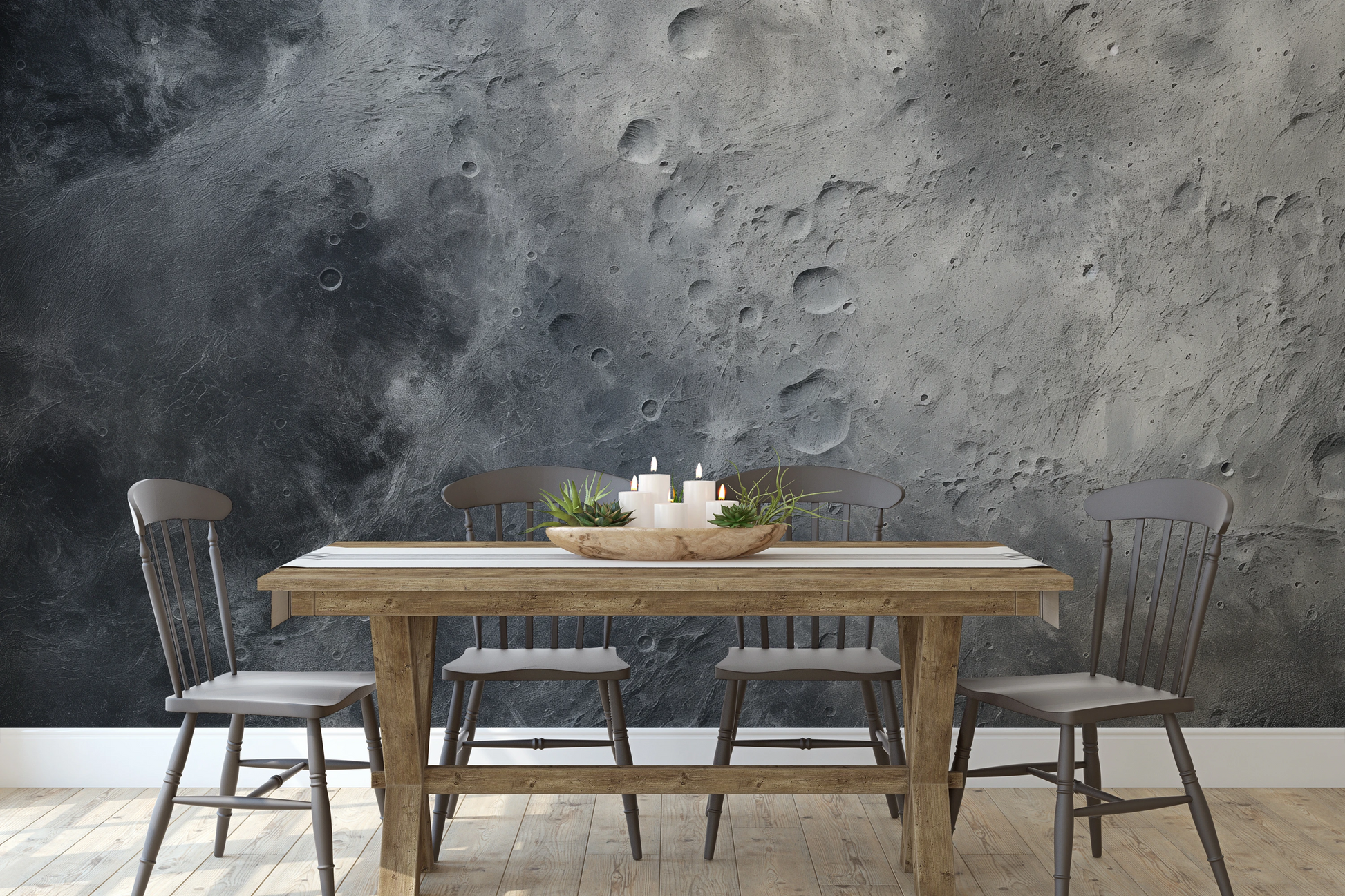 Wzór fototapety artystycznej o nazwie Moon's Monochrome #2 pokazanej w aranżacji wnętrza.