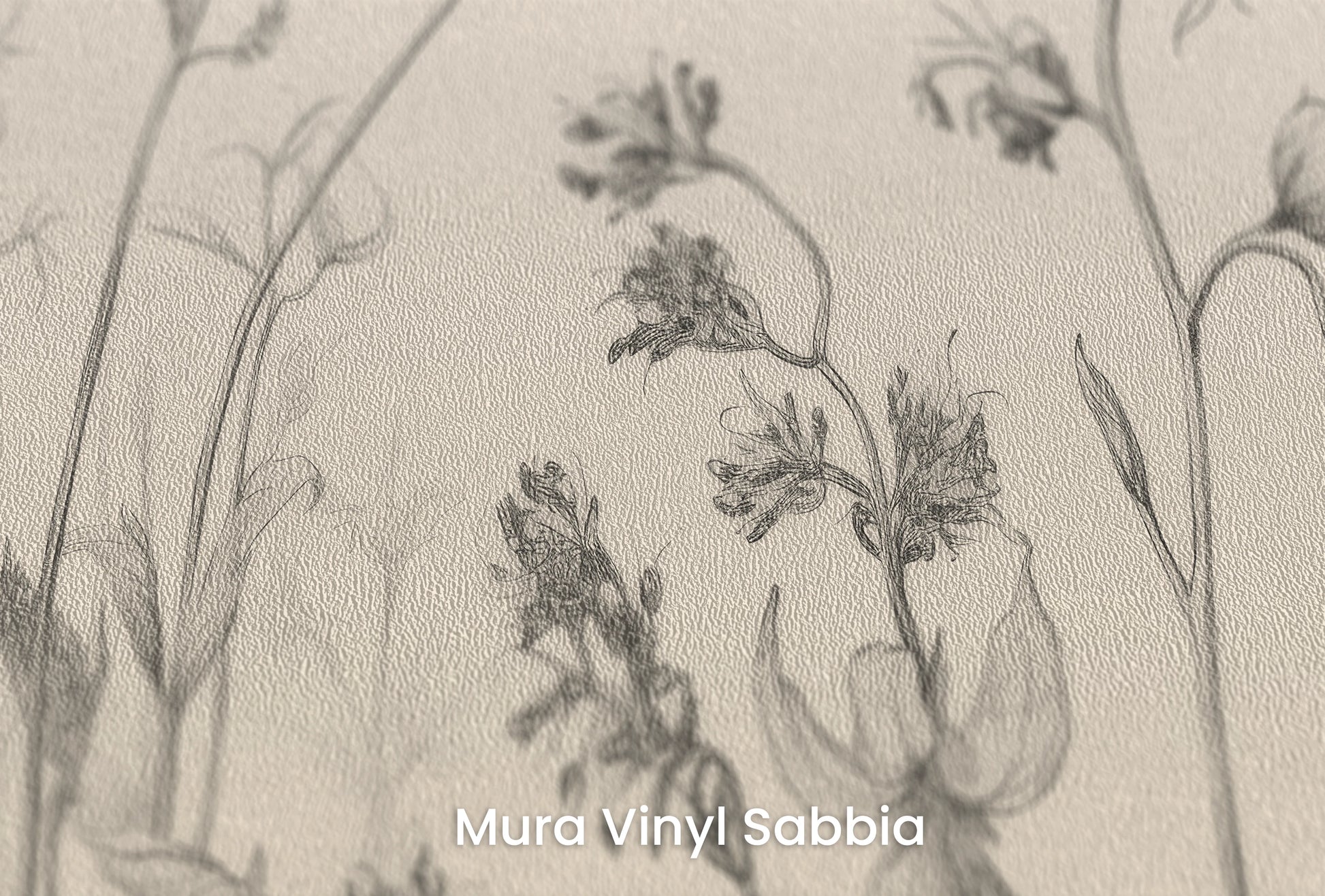 Zbliżenie na artystyczną fototapetę o nazwie Blossom Array na podłożu Mura Vinyl Sabbia struktura grubego ziarna piasku.