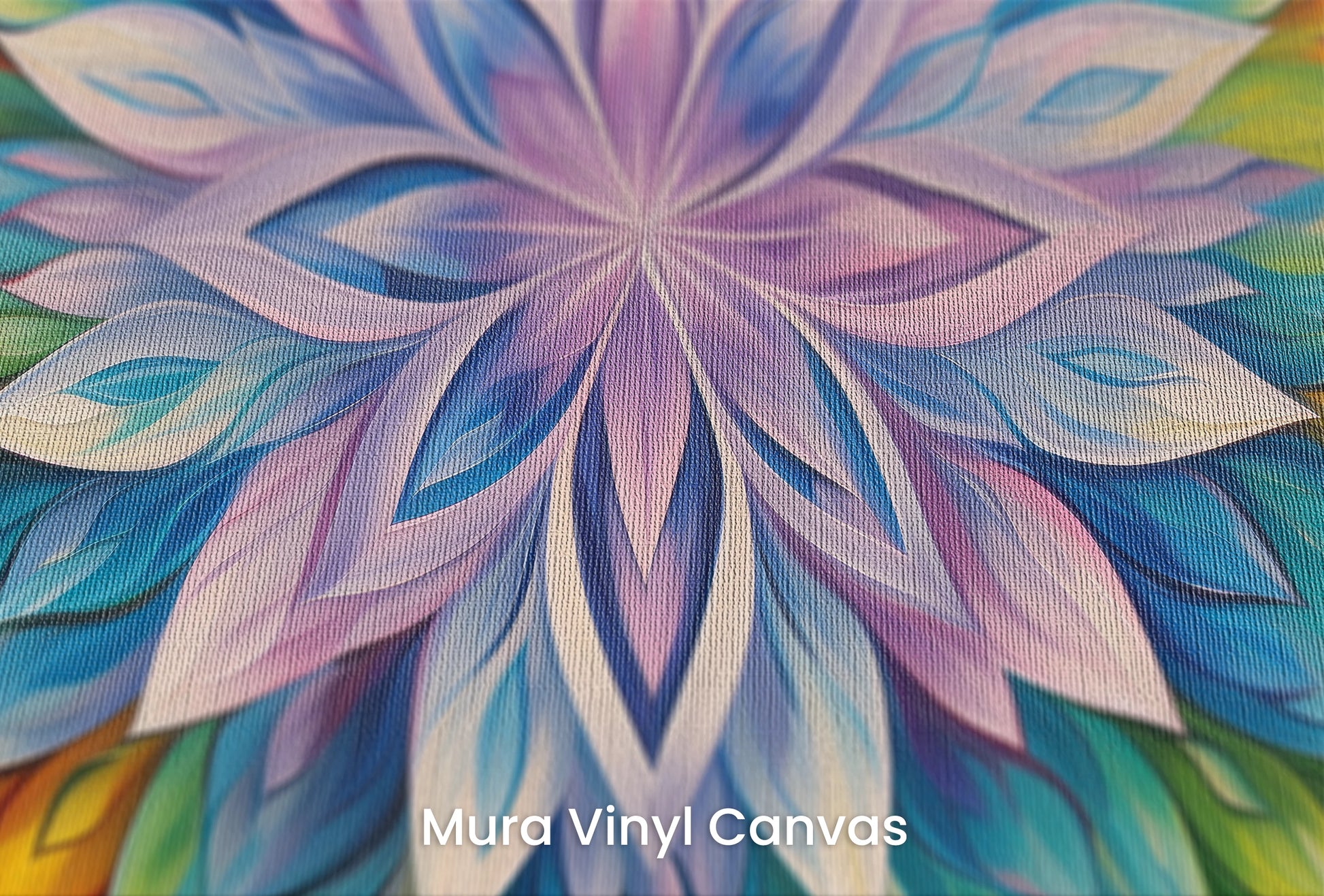 Zbliżenie na artystyczną fototapetę o nazwie Fiery Lotus na podłożu Mura Vinyl Canvas - faktura naturalnego płótna.