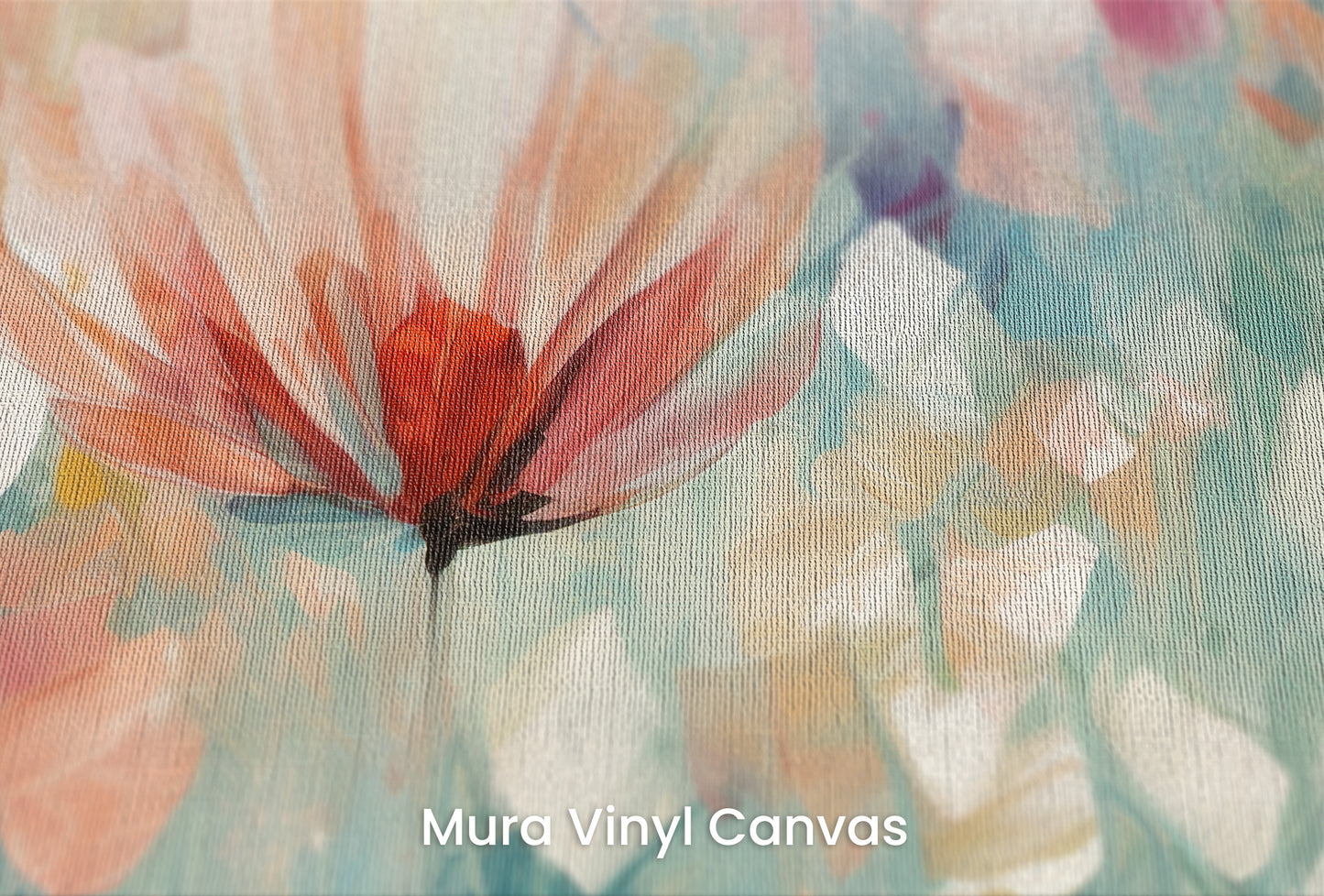 Zbliżenie na artystyczną fototapetę o nazwie Serene Flora #3 na podłożu Mura Vinyl Canvas - faktura naturalnego płótna.