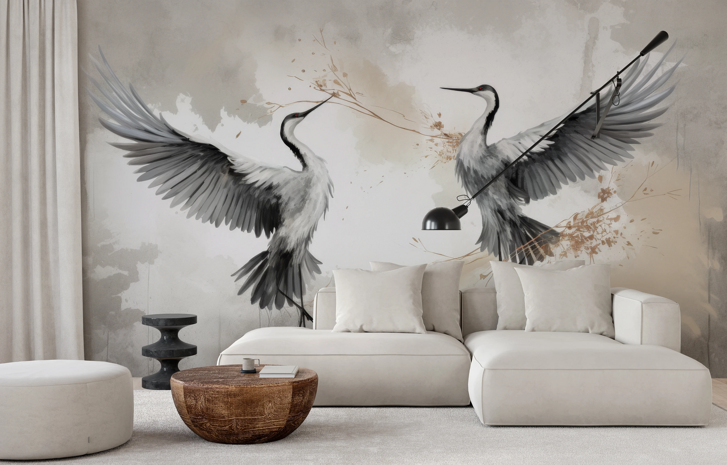 Wzór fototapety malowanej o nazwie Wings of Freedom pokazanej w aranżacji wnętrza.