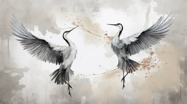 Wings of Freedom - artistic crane wallpaper in a watercolor aesthetic