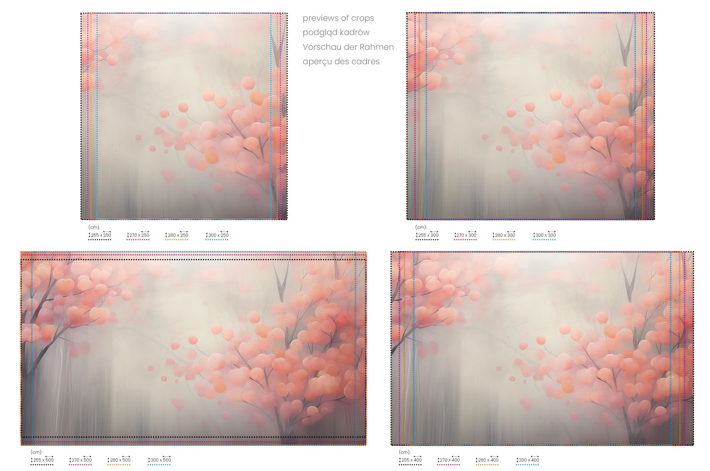 Na obrazie znajduje się prezentacja przykładowych rozmiarów fototapety o nazwie Autumn Berries. Rozmiar fototapety jest dowolny.
