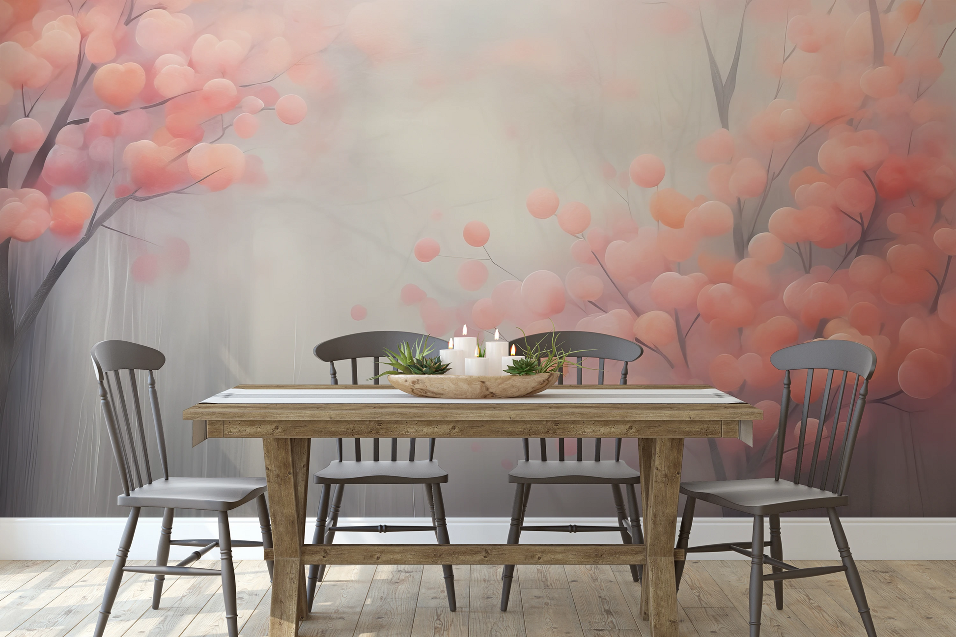 Wzór fototapety malowanej o nazwie Autumn Berries pokazanej w aranżacji wnętrza.