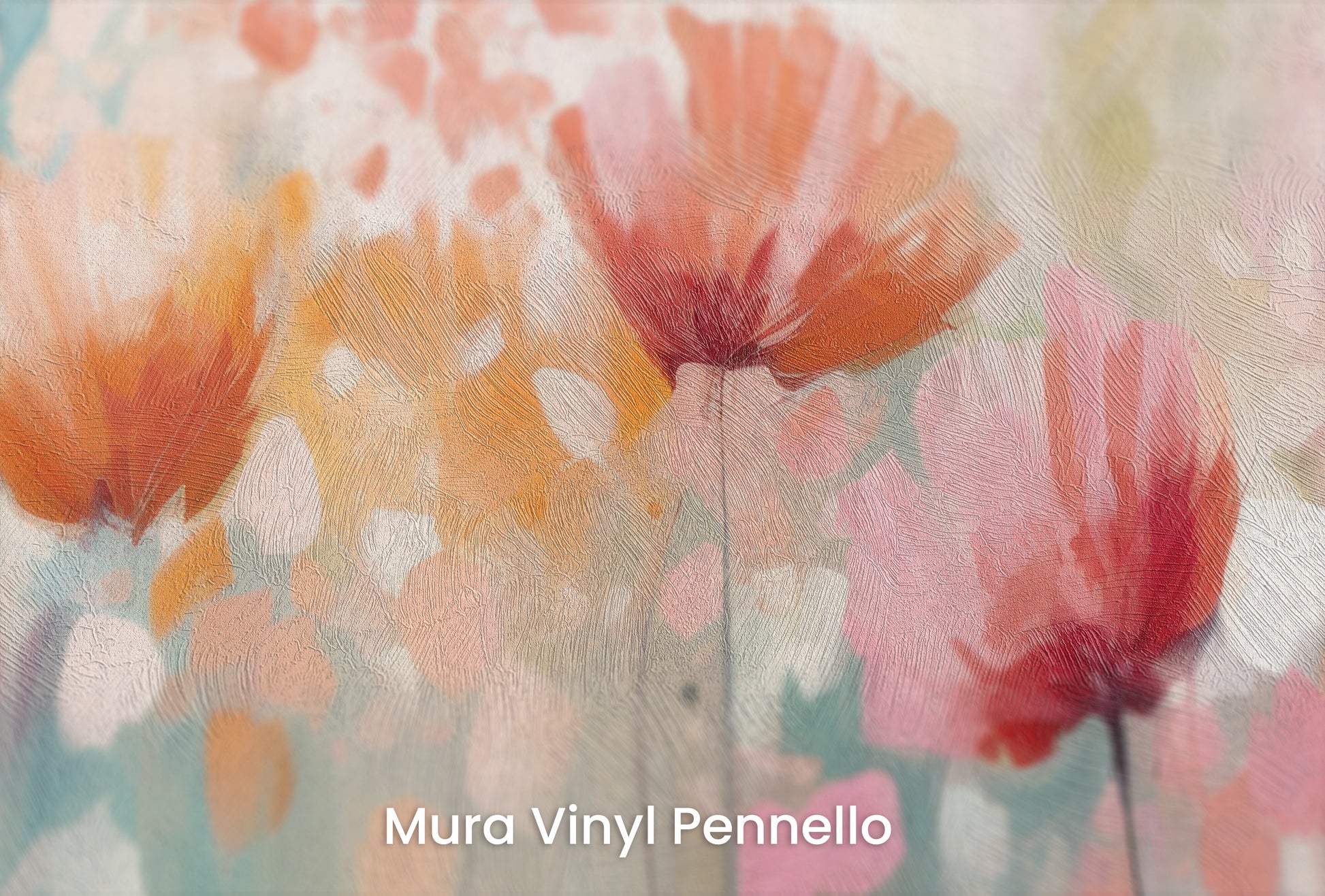 Zbliżenie na artystyczną fototapetę o nazwie Blossom Rain na podłożu Mura Vinyl Pennello - faktura pociągnięć pędzla malarskiego.