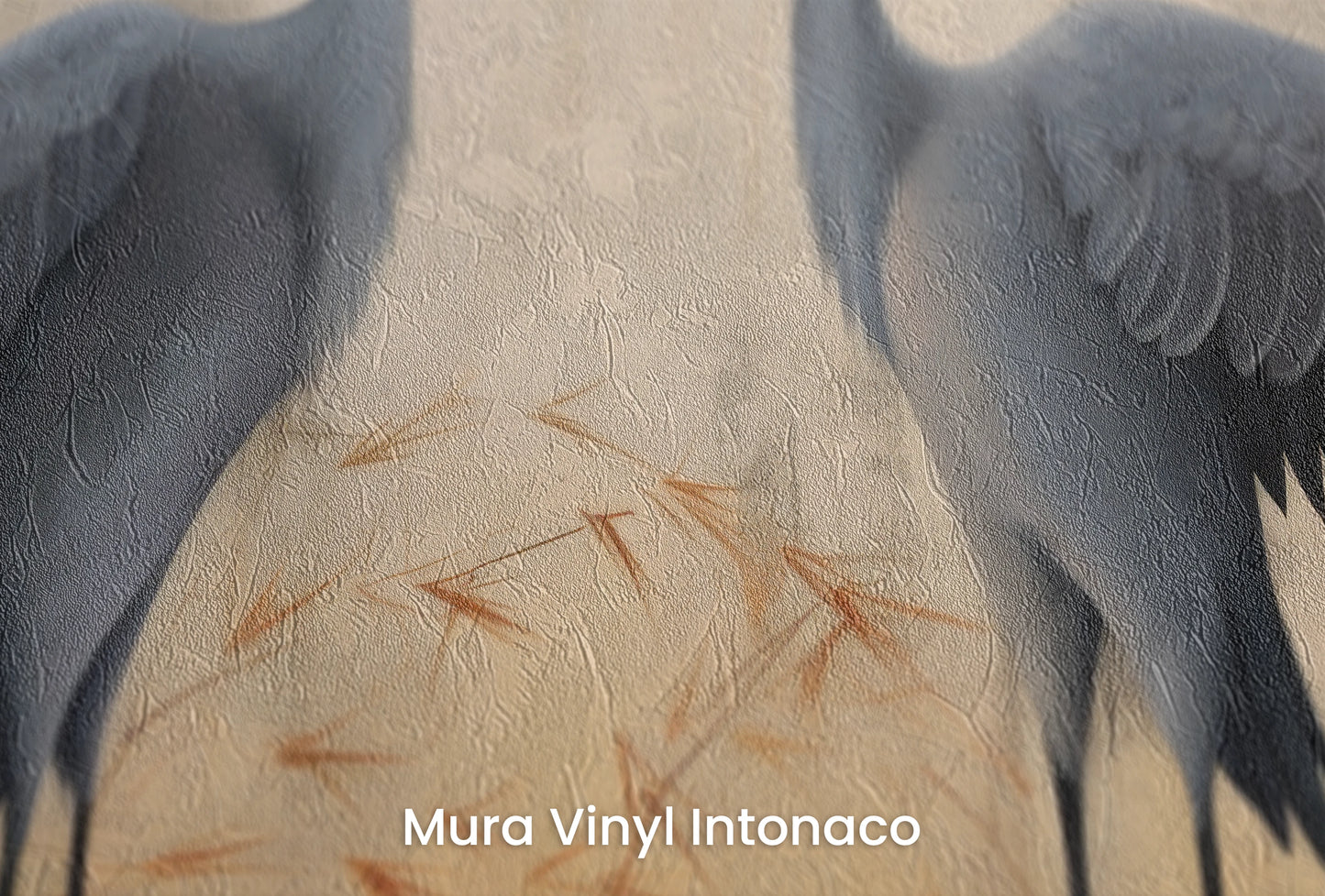 Zbliżenie na artystyczną fototapetę o nazwie Tranquil Symphony na podłożu Mura Vinyl Intonaco - struktura tartego tynku.
