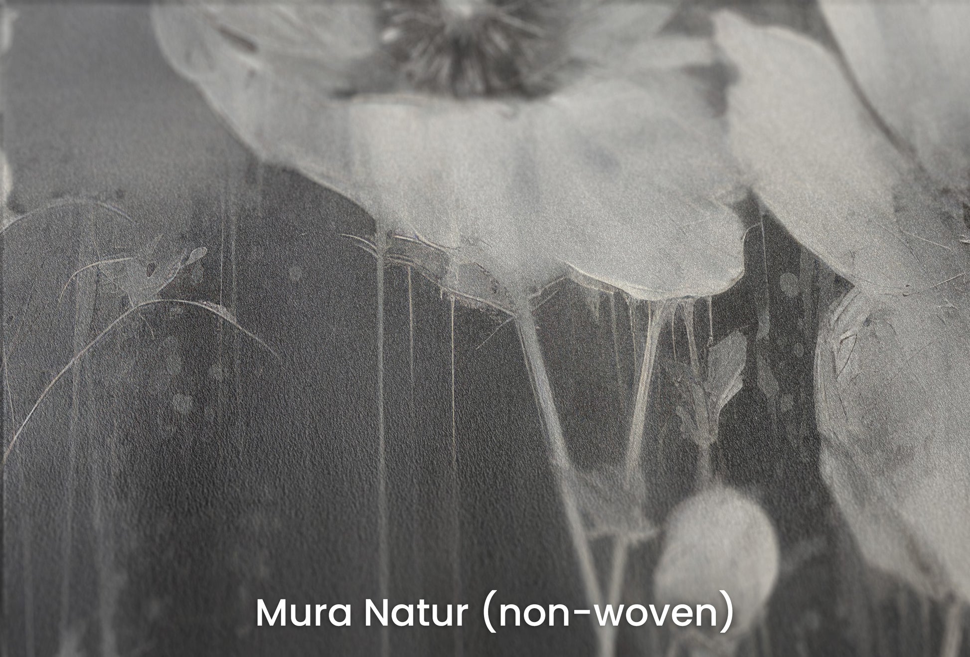 Zbliżenie na artystyczną fototapetę o nazwie NOIR FLORAL WHISPER na podłożu Mura Natur (non-woven) - naturalne i ekologiczne podłoże.
