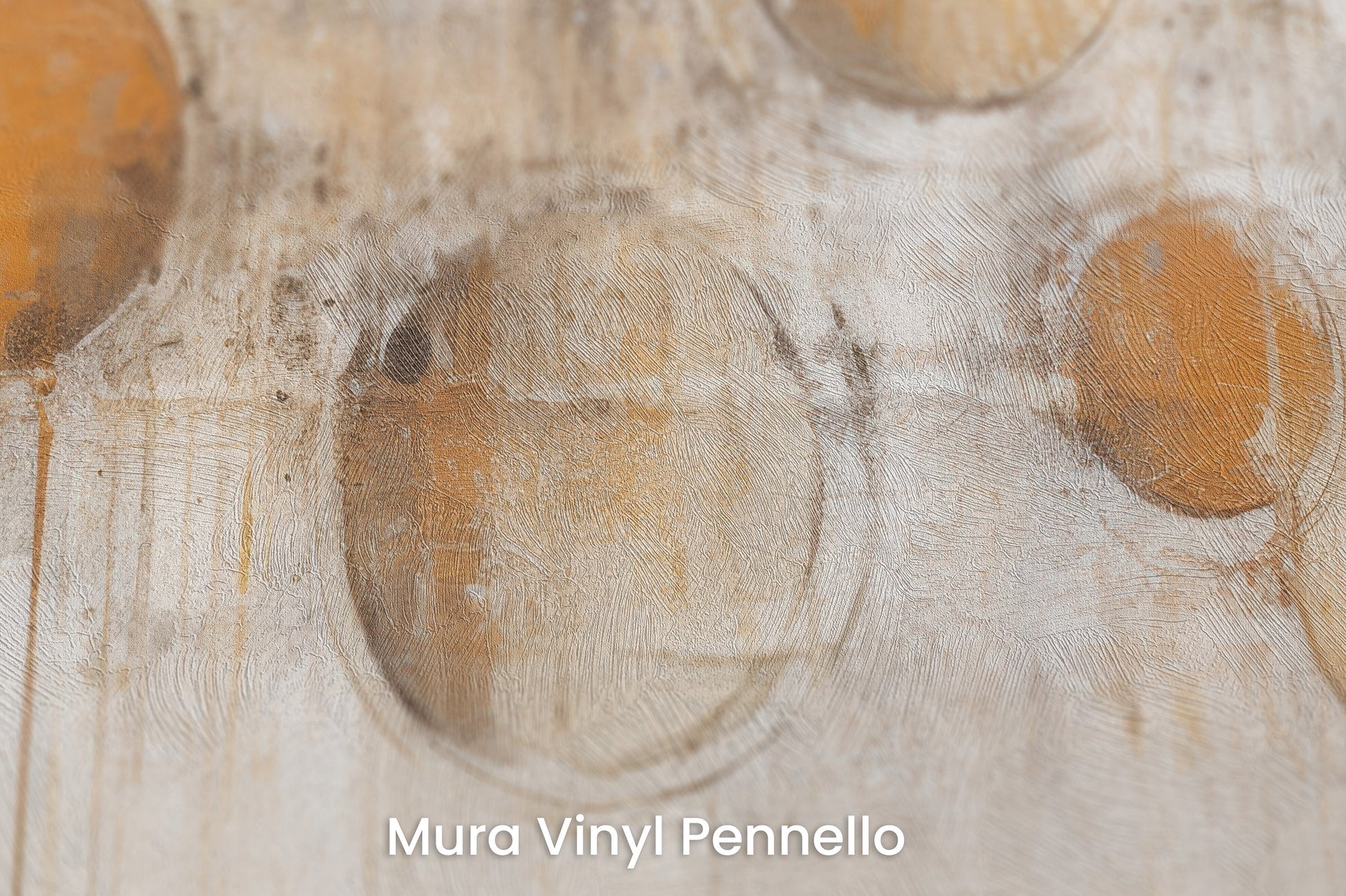 Zbliżenie na artystyczną fototapetę o nazwie AURORA CASCADE CIRCLES na podłożu Mura Vinyl Pennello - faktura pociągnięć pędzla malarskiego.